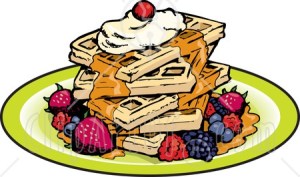 lesion-clipart-39056-clipart-illustration-of-a-stack-of-five-square-waffles-garnished-with-whipped-cream-maple-syrup-and-berries_450